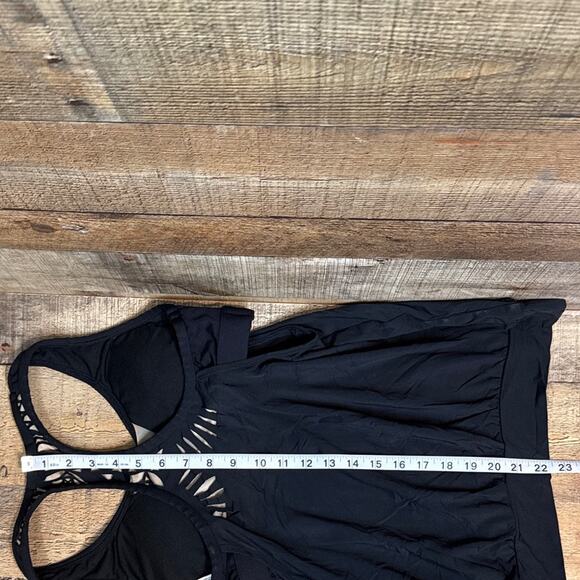 Gianni Bini Black Blouson Tankini Swimsuit Top Laser Cut Back Size Small - Picture 13 of 13